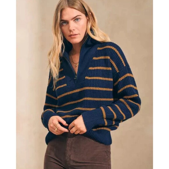 Faherty Women’s Sweater Size Small Mariner Sweater Navy Blazer Stripe Pullover - Picture 2 of 10